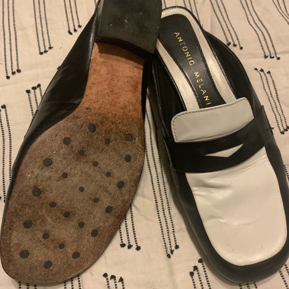 Black and White Antonio Melani Block Heel Loafers - Picture 3 of 3